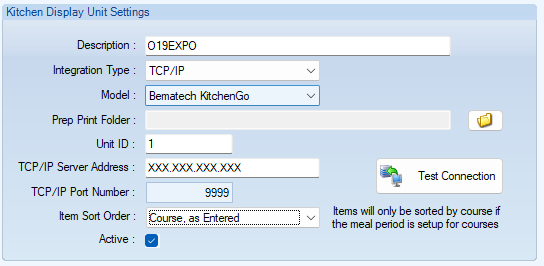 Jonas Encore KDS connection settings